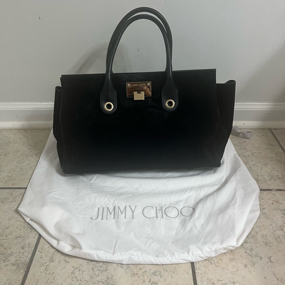 Jimmy Choo Black Smooth Leather and Suede Riley Handbag